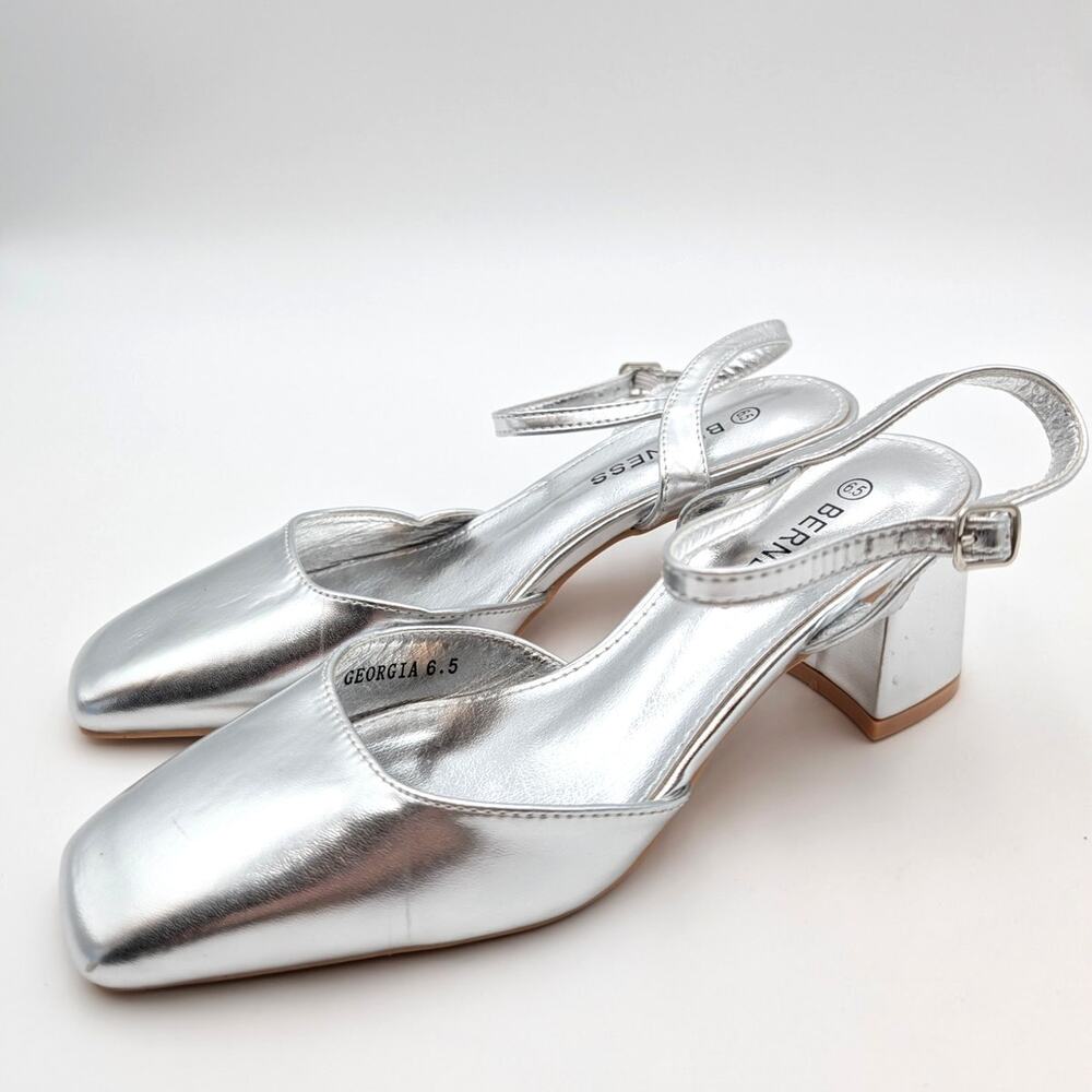 Berness Georgia Heel Pump Adjustable Ankle Strap Women's Silver Size US6.5 EU37
